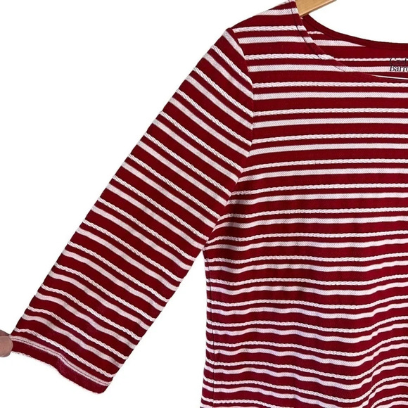 Croft & Barrow Red and White Striped Top XL Boat Neck 3/4 Sleeves Textured Knit - Picture 5 of 6